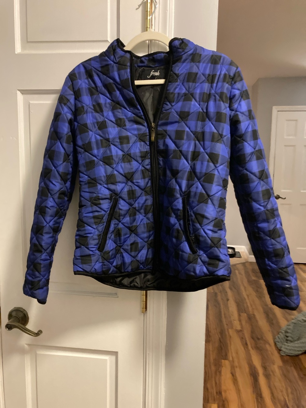 fresh Blue and Black Quilted Puffer Jacket - Women
